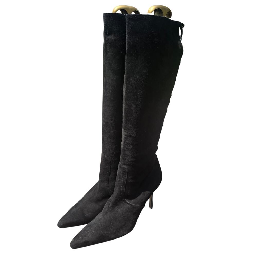 Black Manolo Blahnik Knee high boots with laser cut out sz 39.5 / 9